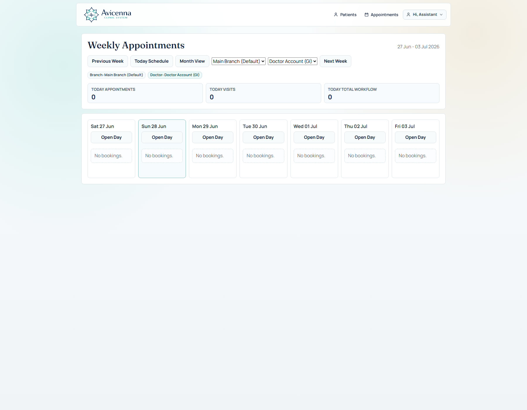 Avicenna weekly appointment schedule